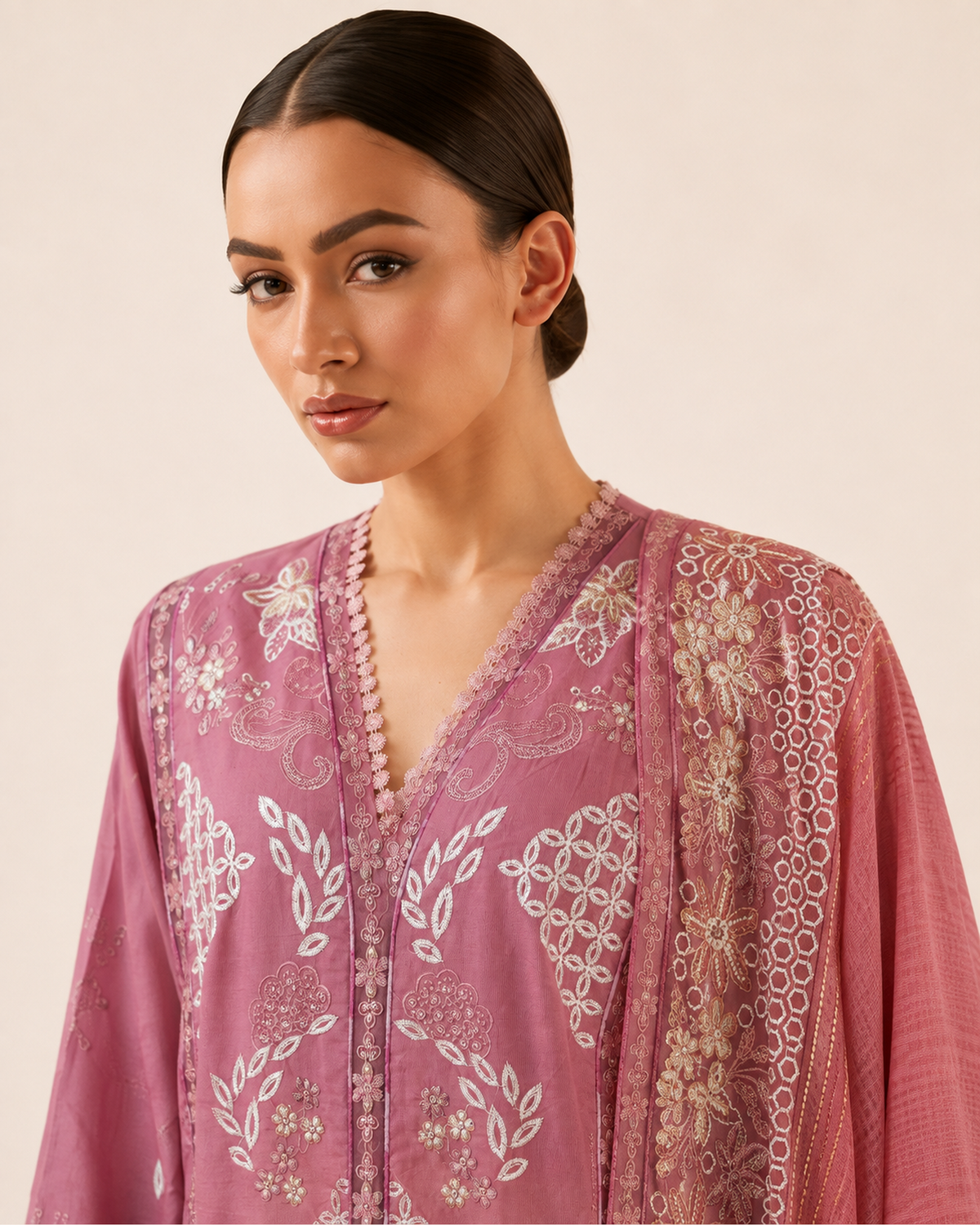Nayla Dusty Rose Cotton Embroidered Jalabiya