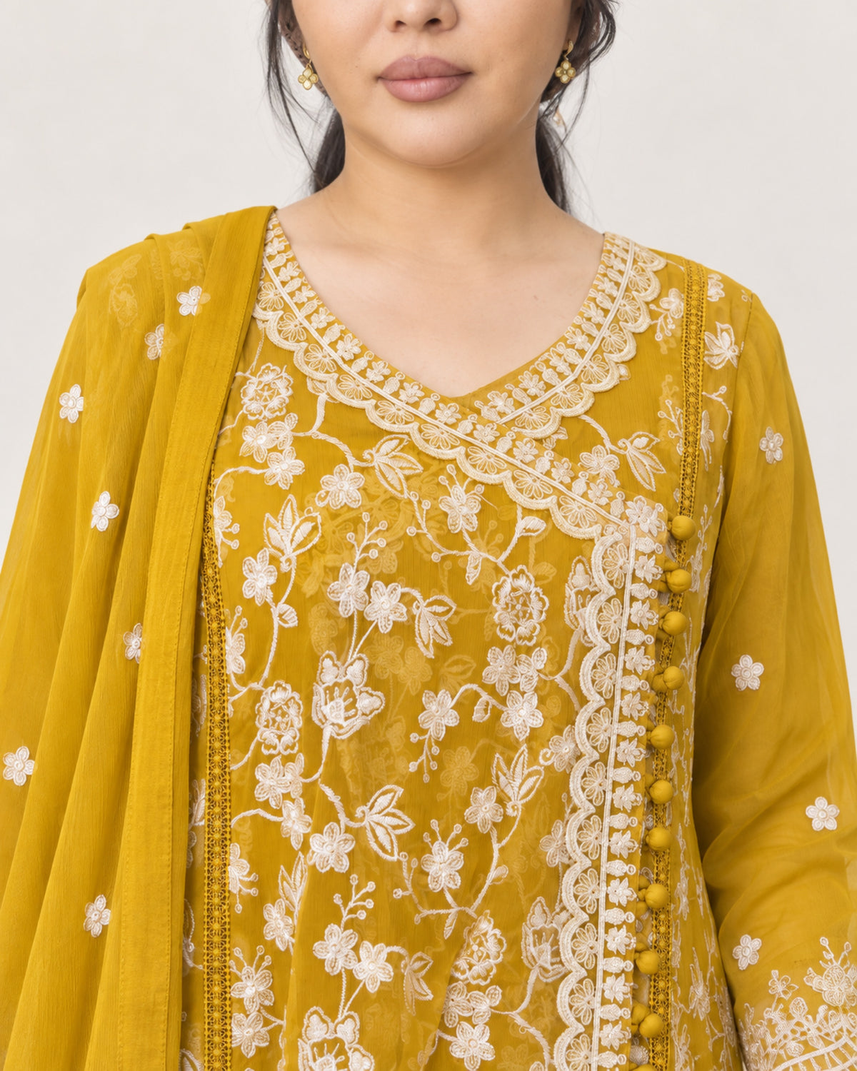 ALAM’S MAHABAT — Mustard Embroidered Chiffon Fustan