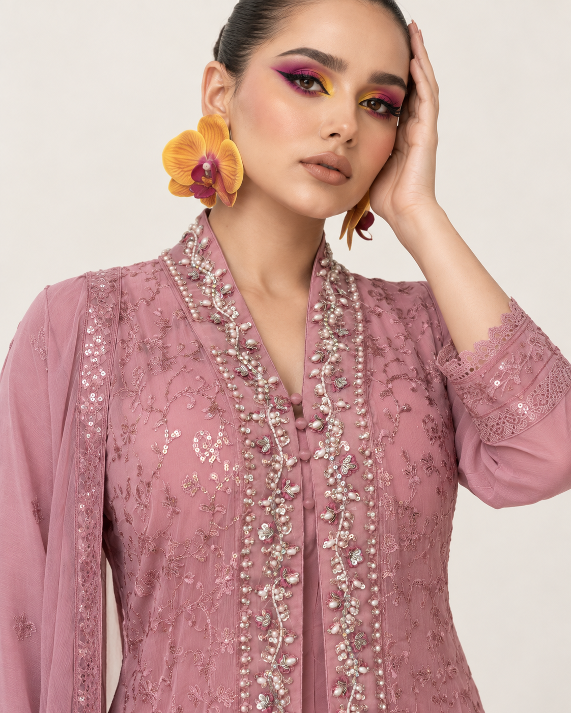 Warda Rose Embellished Chiffon Fustan