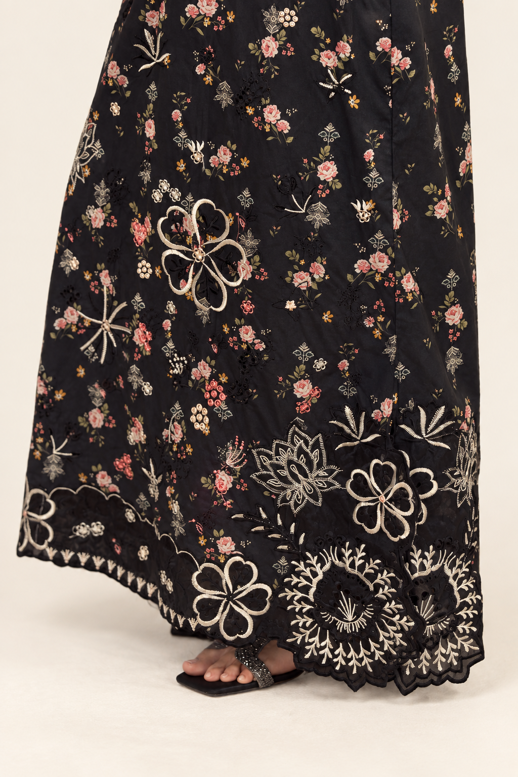 Shanzae — سیاہ | Cotton black floral Long Shirt & Trouser
