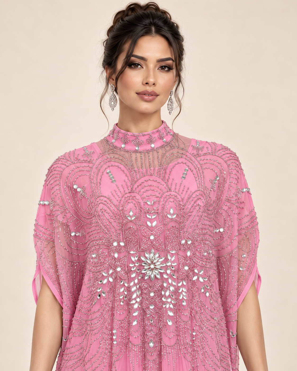 Raneem Rose Crystal Cashmere Kaftan
