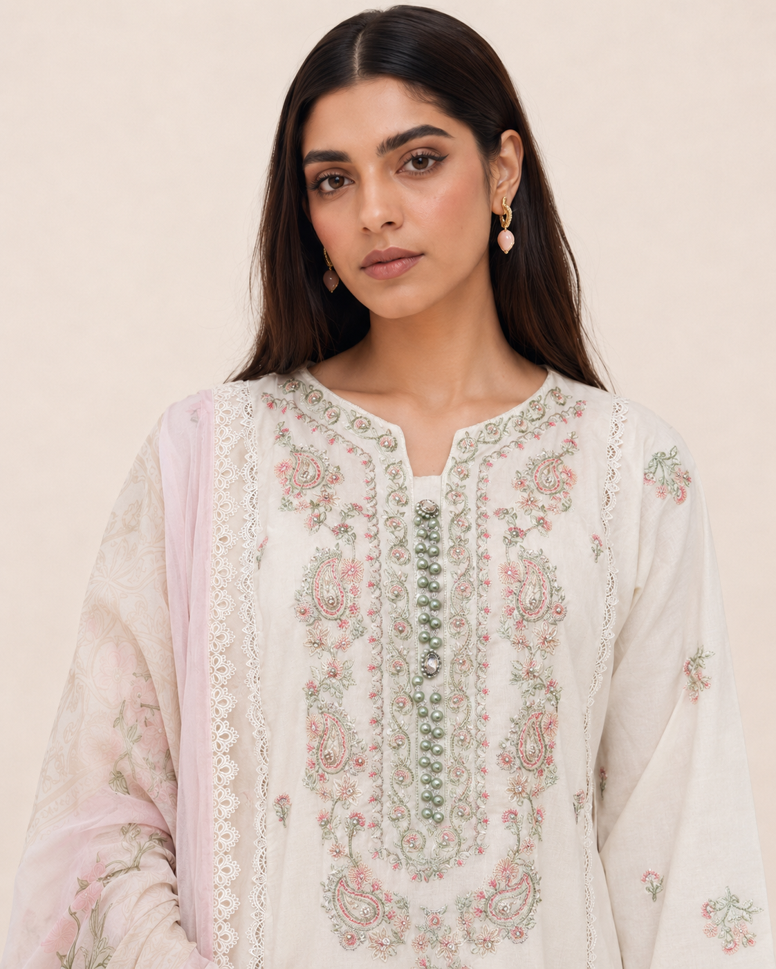 Liyana Ivory Bloom Cotton Embroidered Jalabiya