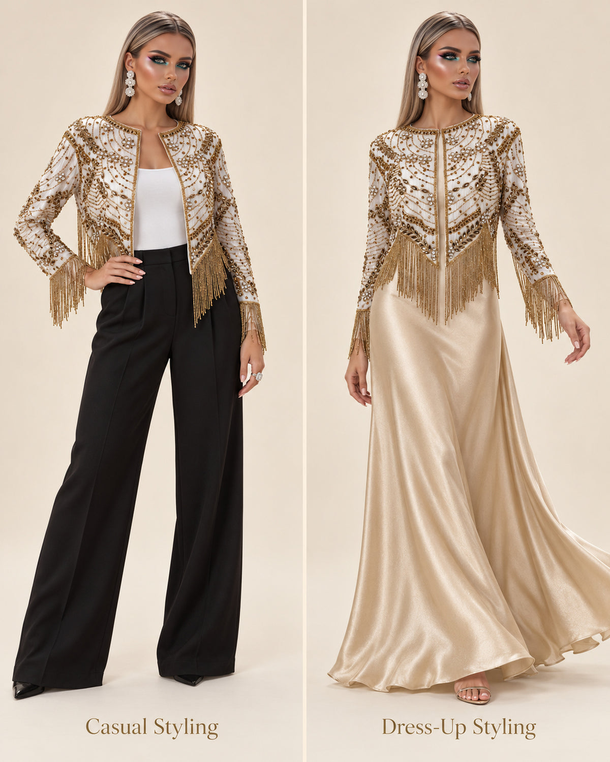 Ivory Glitz Fringe Jacket