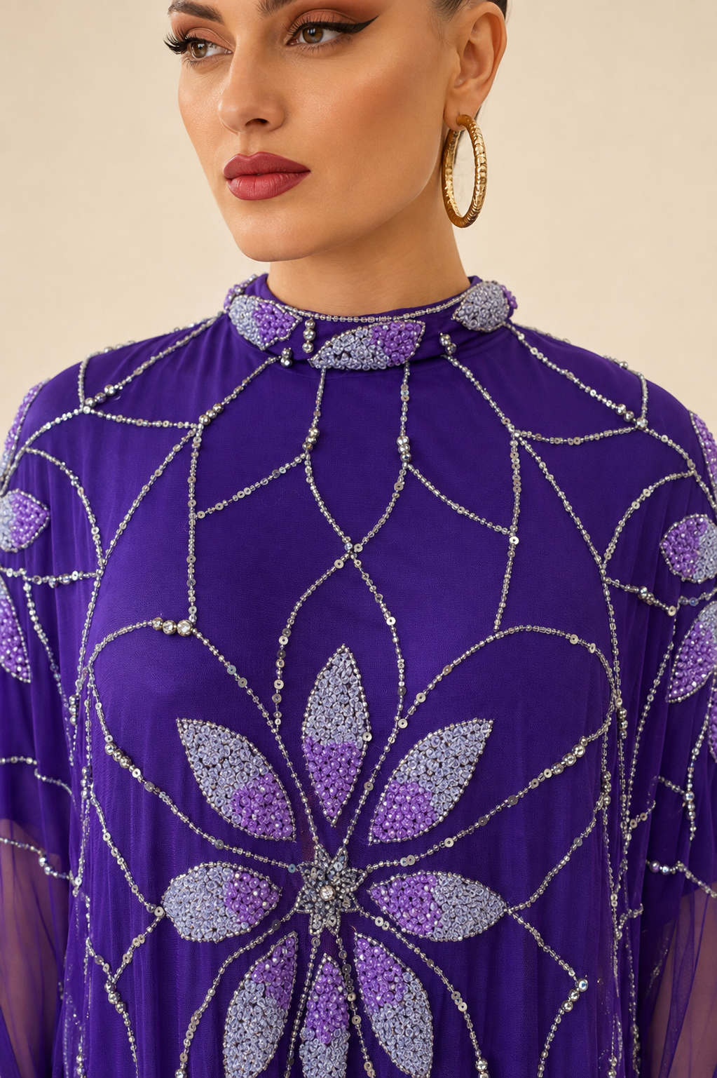 Malika Violet Beaded Cashmere Kaftan