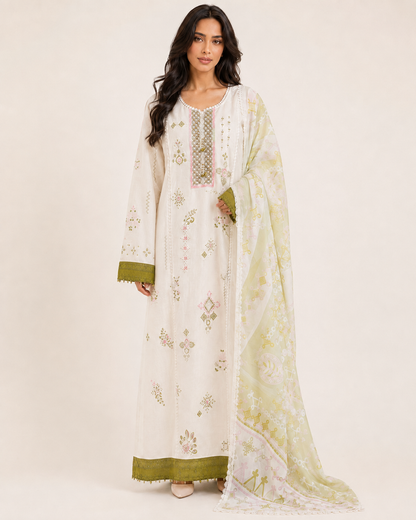 Wardah Ivory Cotton Embroidered Jalabiya