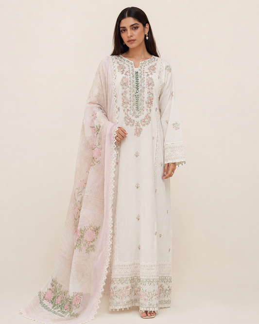 Liyana Ivory Bloom Cotton Embroidered Jalabiya