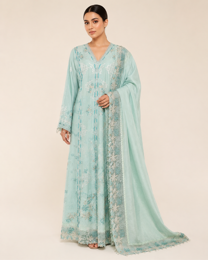 Ayla Seafoam Cotton Embroidered Jalabiya