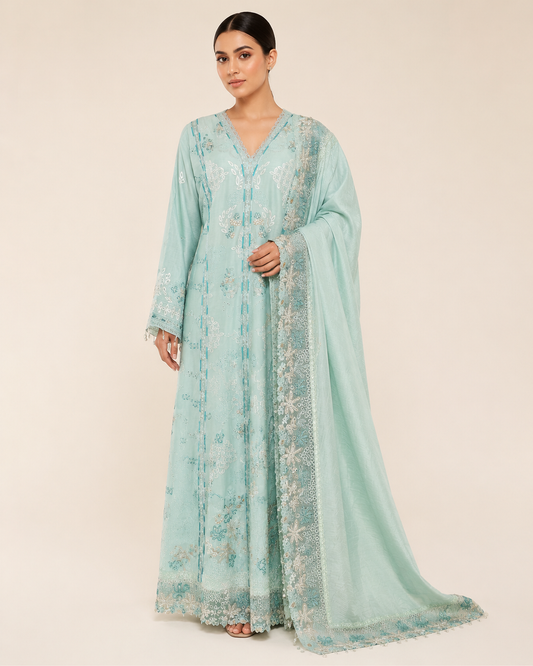 Ayla Seafoam Cotton Embroidered Jalabiya