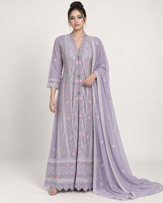 Mahra Lavender Bloom Embroidered Fustan