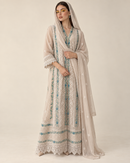 Nooray Ivory Teal Chiffon Fustan