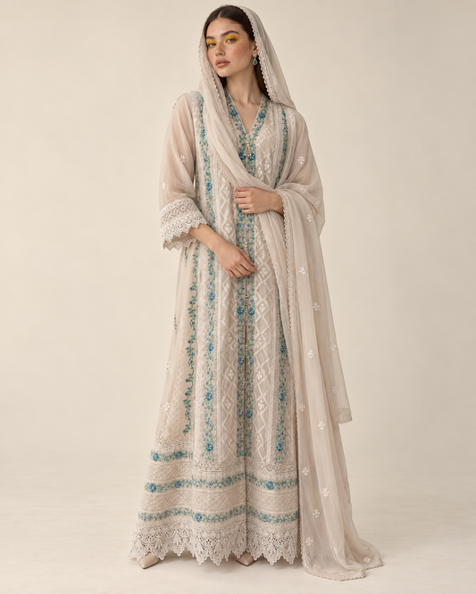 Nooray Ivory Teal Chiffon Fustan