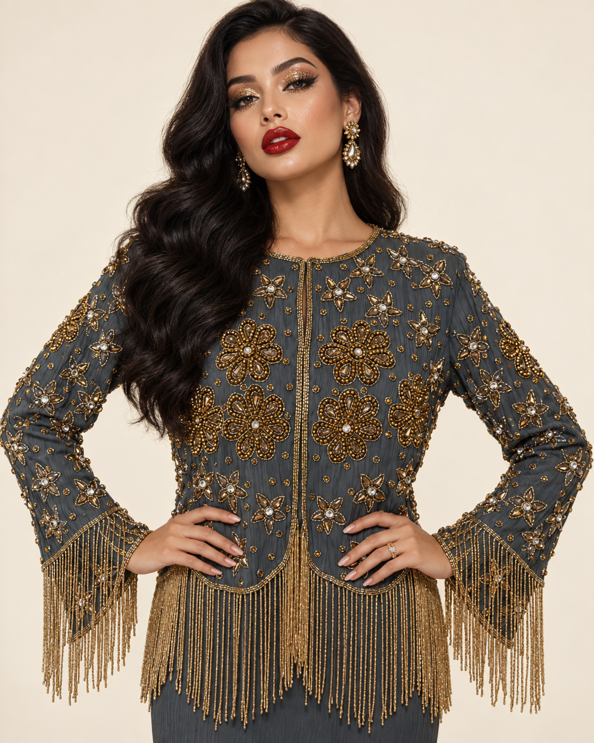 Midnight Bloom Fringe Jacket