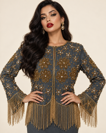 Midnight Bloom Fringe Jacket