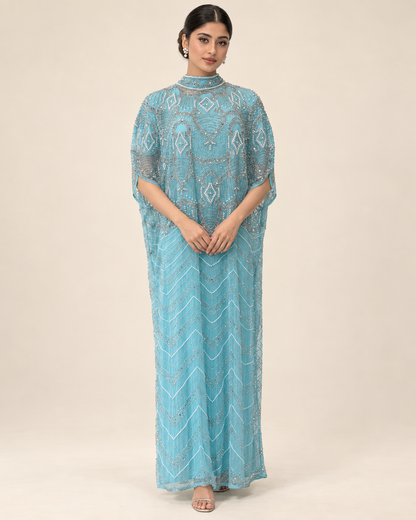 Lujain Aqua Pearl Cashmere Kaftan