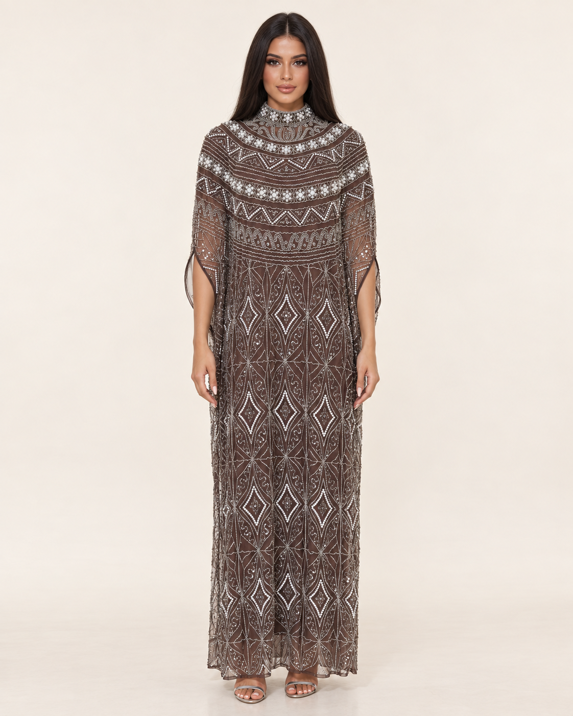 Ilham Mocha Pearl Handwork Cashmere Kaftan