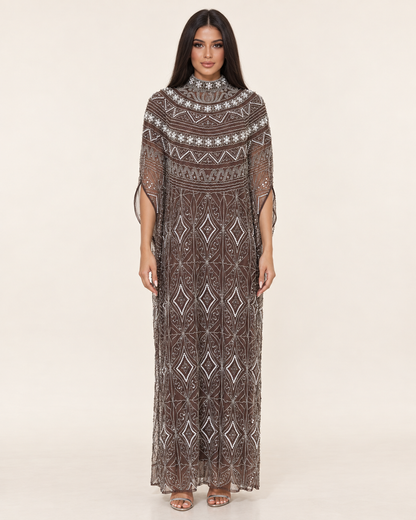 Ilham Mocha Pearl Handwork Cashmere Kaftan