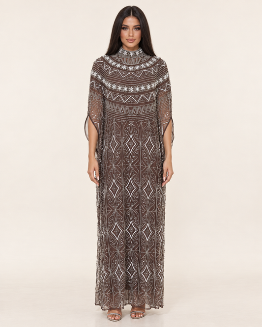 Ilham Mocha Pearl Handwork Cashmere Kaftan