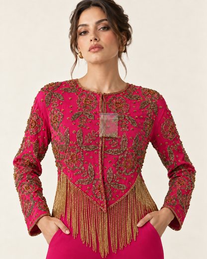Zahra Fuchsia Fringe Jacket