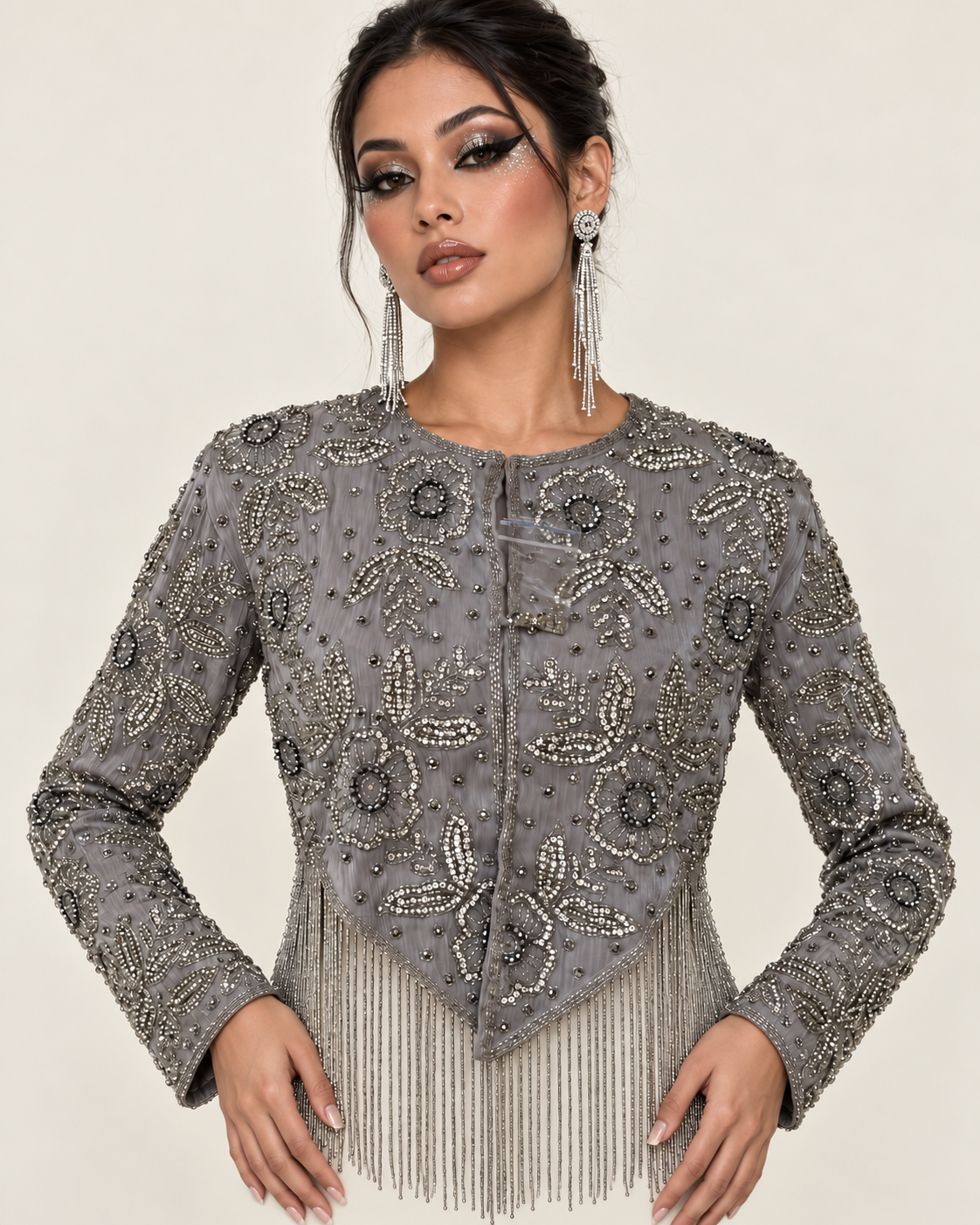Ziya Silver Crystal Fringe Jacket