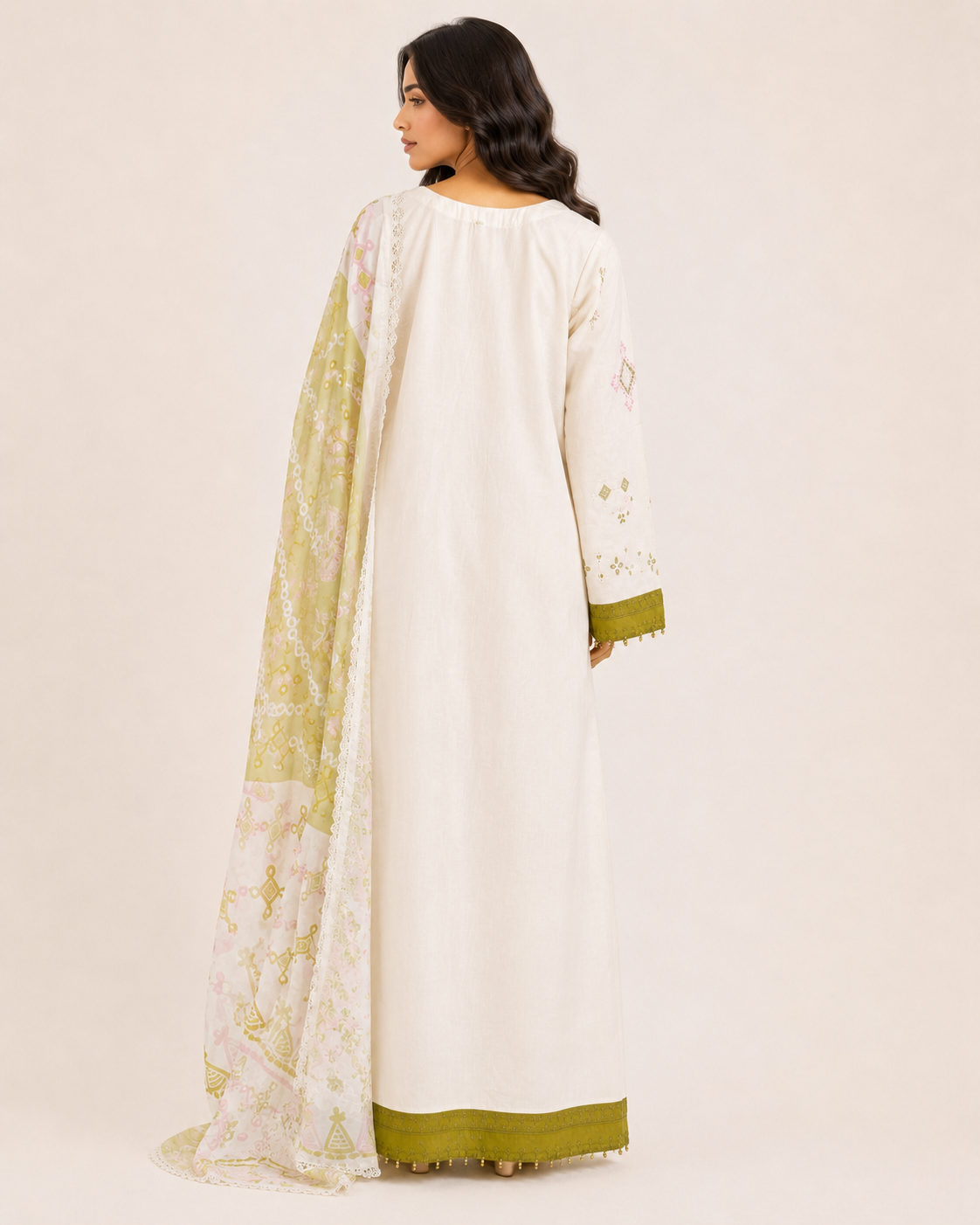 Wardah Ivory Cotton Embroidered Jalabiya