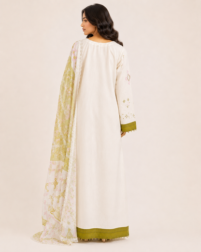 Wardah Ivory Cotton Embroidered Jalabiya