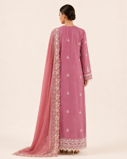 Nayla Dusty Rose Cotton Embroidered Jalabiya