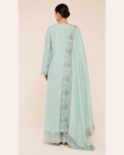 Ayla Seafoam Cotton Embroidered Jalabiya