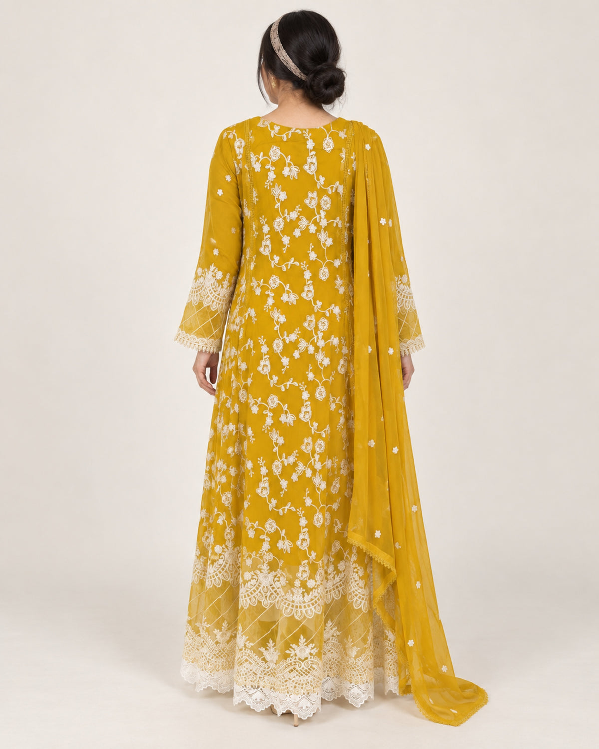 ALAM’S MAHABAT — Mustard Embroidered Chiffon Fustan