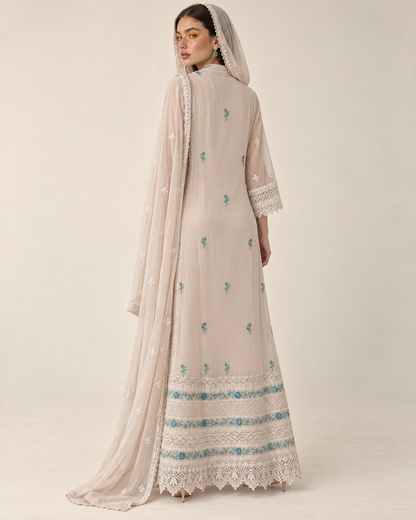 Nooray Ivory Teal Chiffon Fustan