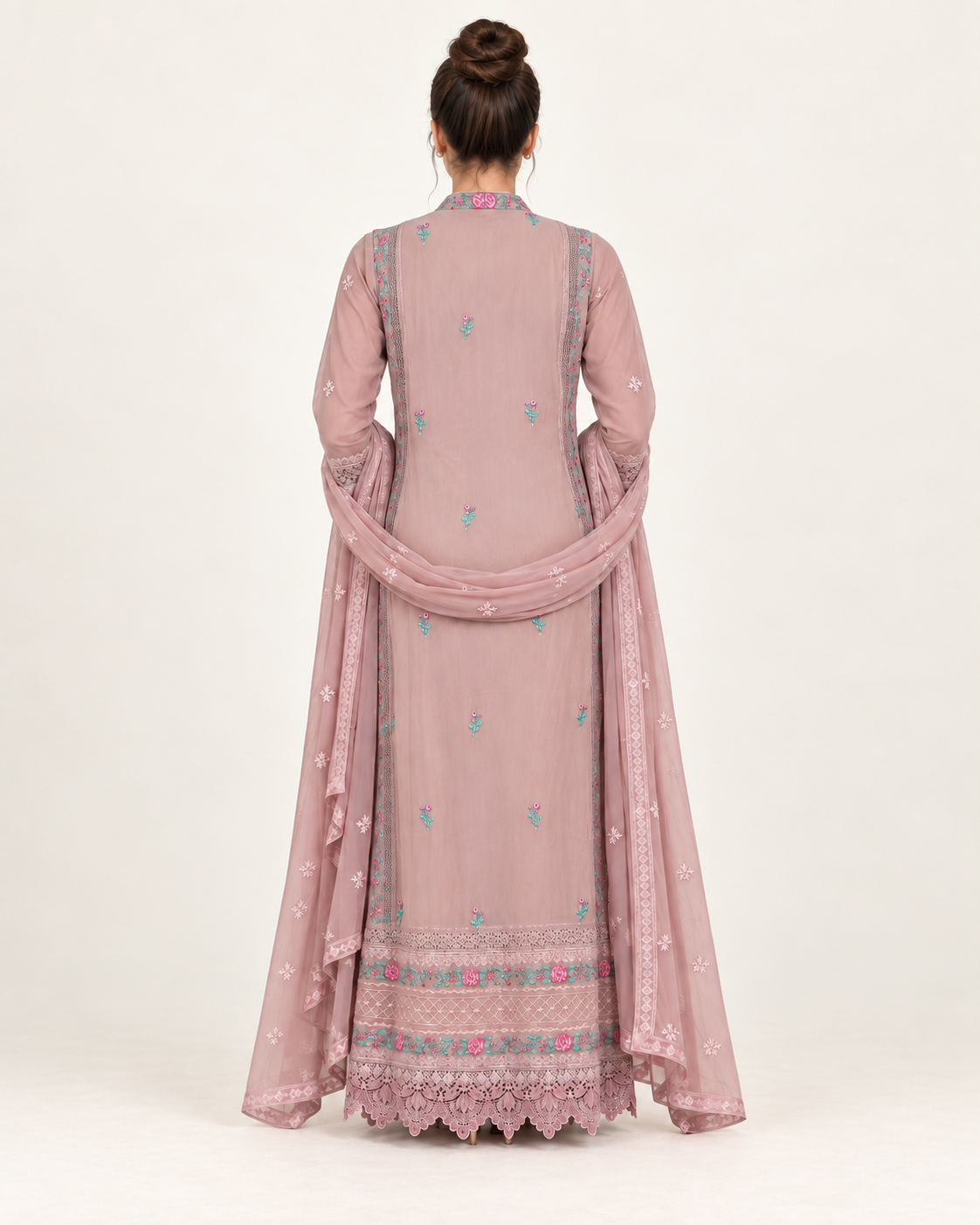 Wardat Al Fajr — Dusty Rose Embroidered Chiffon Fustan