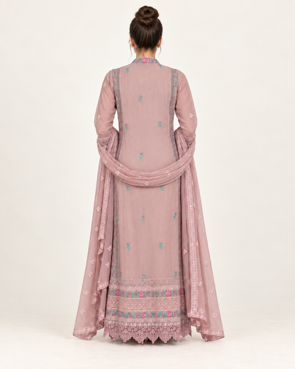 Wardat Al Fajr — Dusty Rose Embroidered Chiffon Fustan