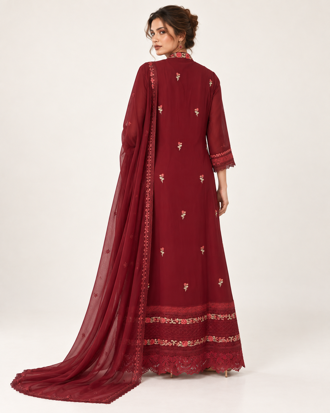 Mahira Burgundy Rose Chiffon Fustan
