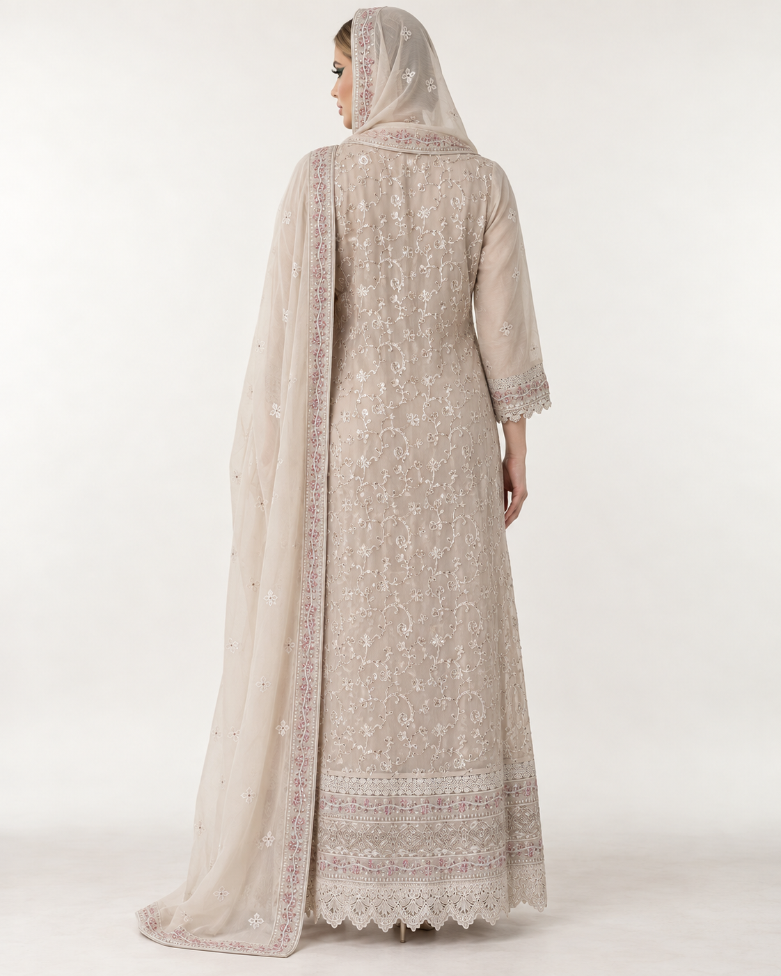 Sahar Al Noor Champagne Embroidered Fustan