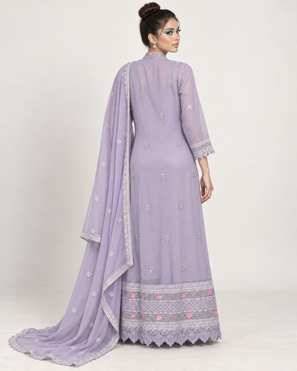 Mahra Lavender Bloom Embroidered Fustan