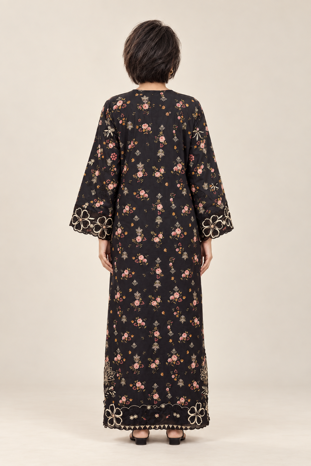 Shanzae — سیاہ | Cotton  black floral  Long Shirt & Trouser