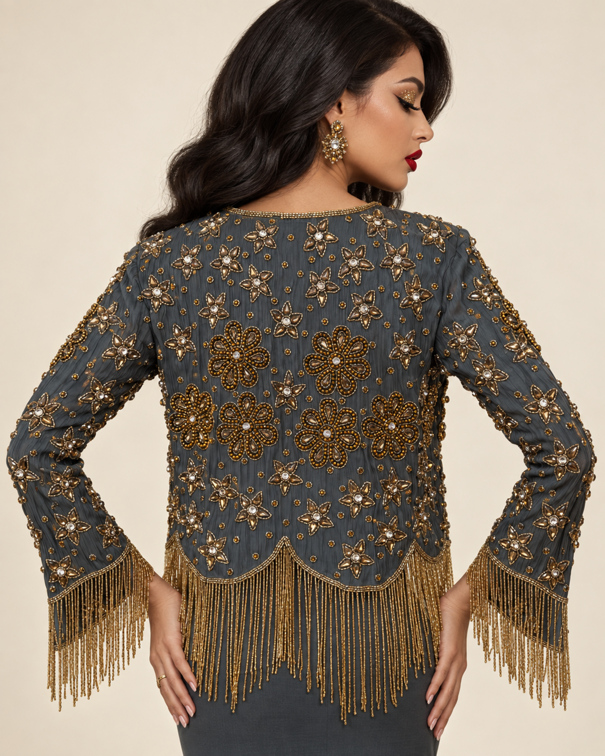Midnight Bloom Fringe Jacket