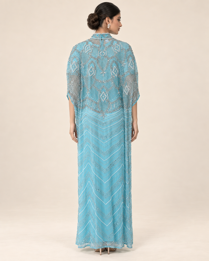 Lujain Aqua Pearl Cashmere Kaftan