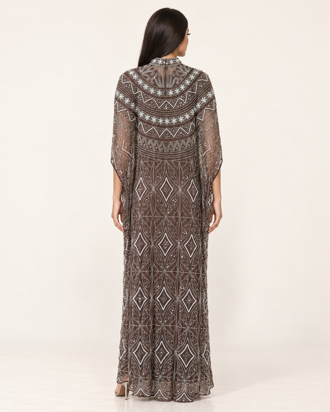 Ilham Mocha Pearl Handwork Cashmere Kaftan