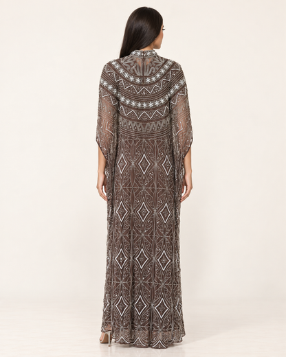 Ilham Mocha Pearl Handwork Cashmere Kaftan