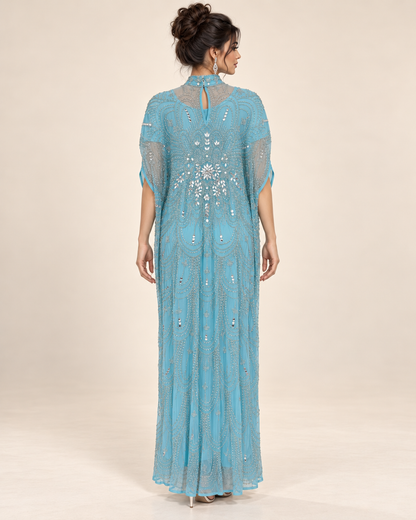 Areej Aqua Crystal Cashmere Kaftan