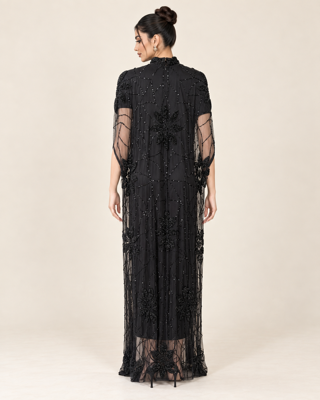 Layali Black Beaded Cashmere Kaftan