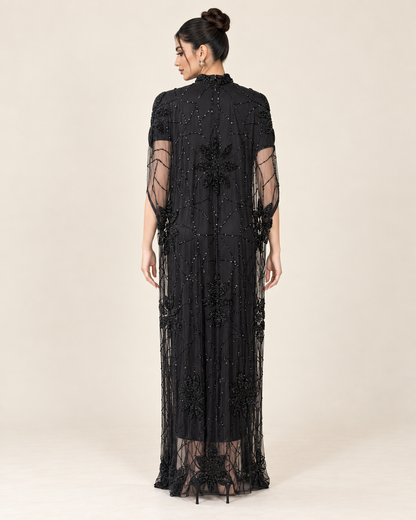 Layali Black Beaded Cashmere Kaftan