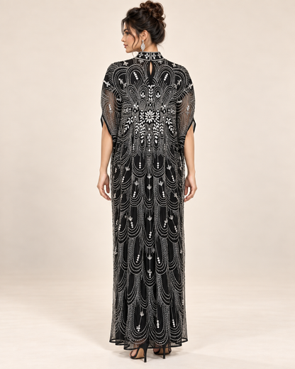 Sahar Black Crystal Cashmere Kaftan