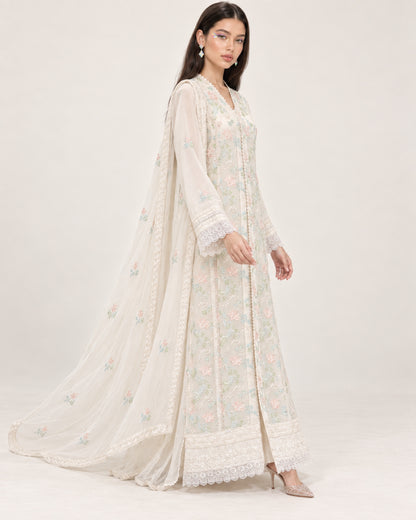 Elara Ivory Pastel Floral Multi-colour Chiffon Fustan
