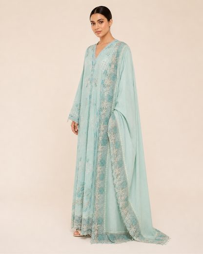 Ayla Seafoam Cotton Embroidered Jalabiya
