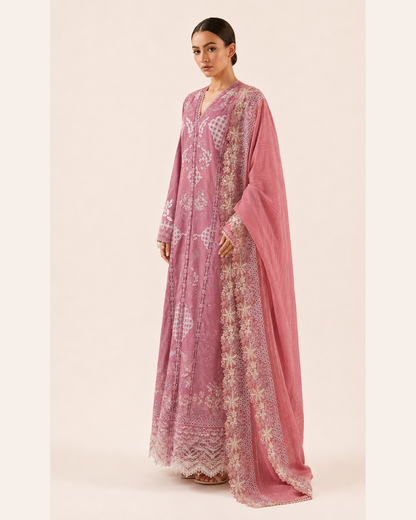 Nayla Dusty Rose Cotton Embroidered Jalabiya