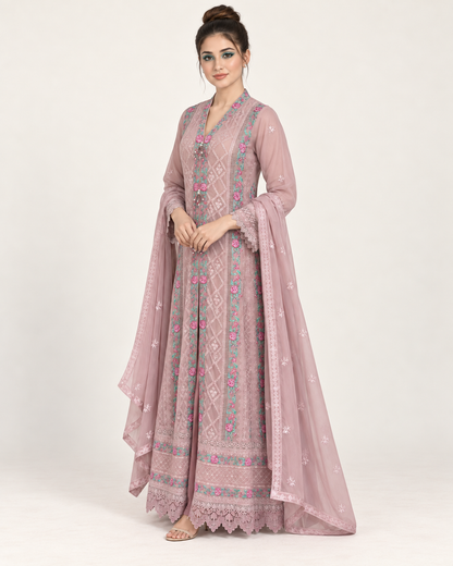 Wardat Al Fajr — Dusty Rose Embroidered Chiffon Fustan