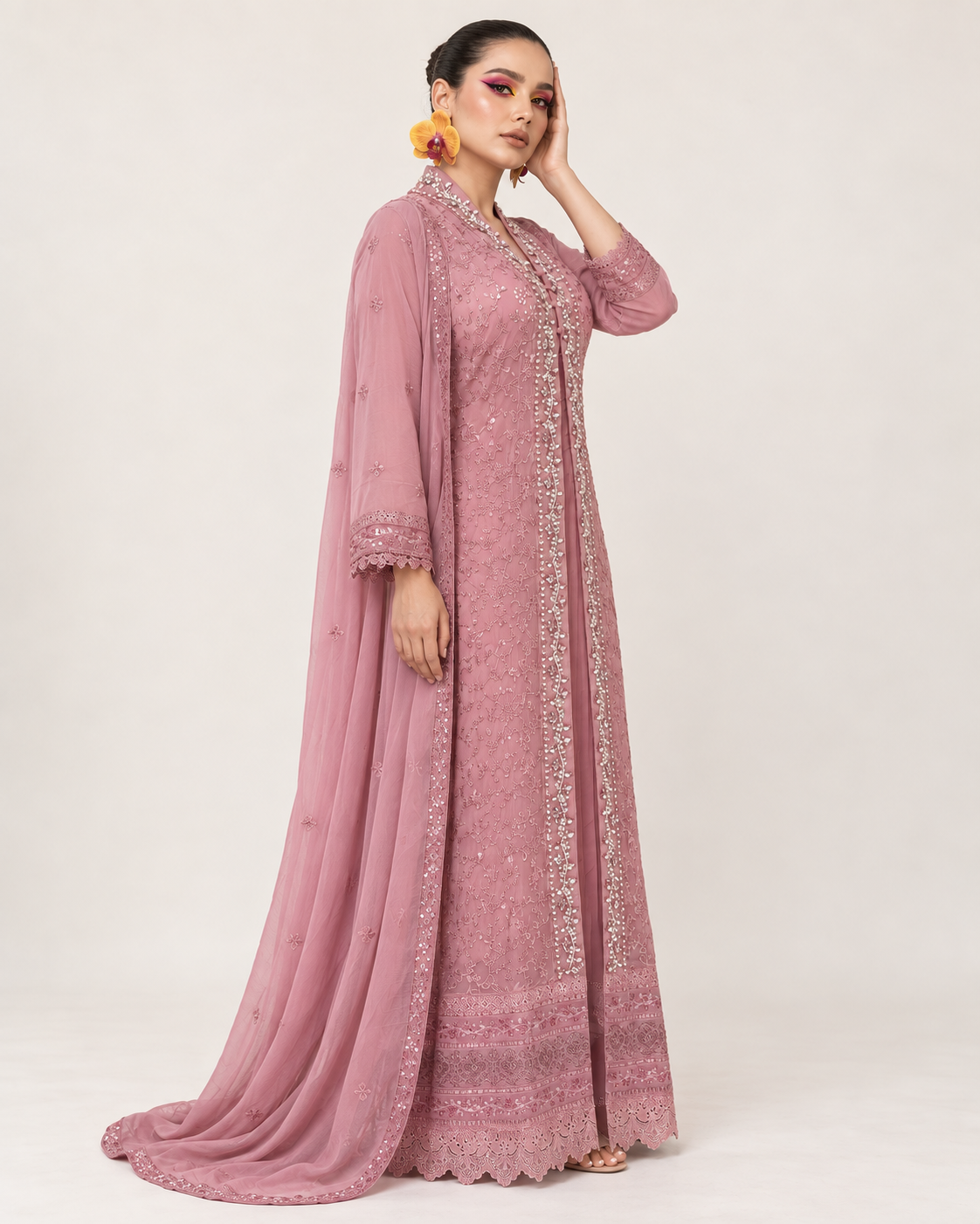 Warda Rose Embellished Chiffon Fustan