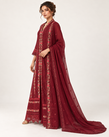 Mahira Burgundy Rose Chiffon Fustan