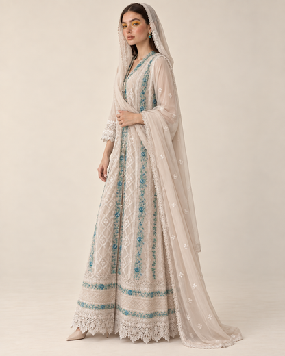 Nooray Ivory Teal Chiffon Fustan